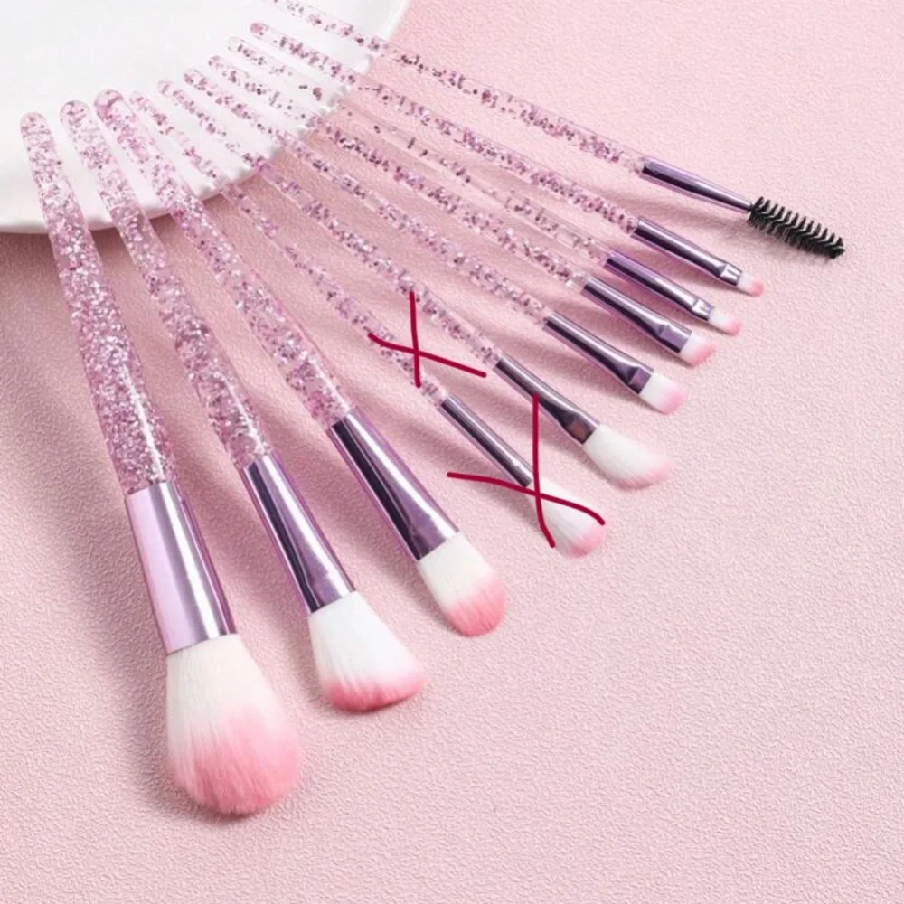 9 Piece Glitter Pink and Lilac Crystal Makeup Brush Set